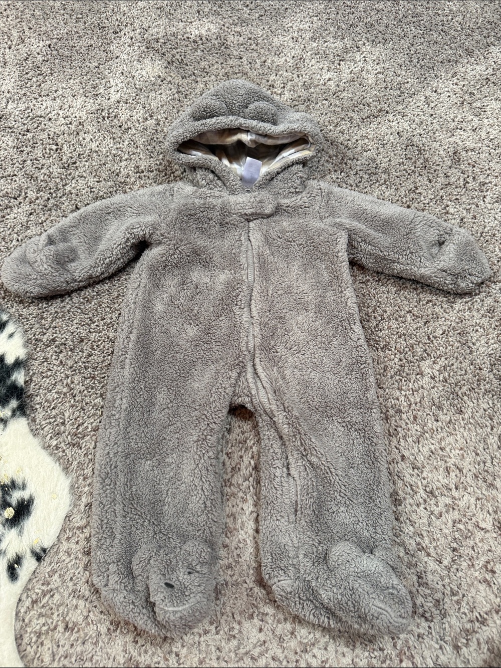 Carter's Gray Plush Baby Footed Hooded One-Piece